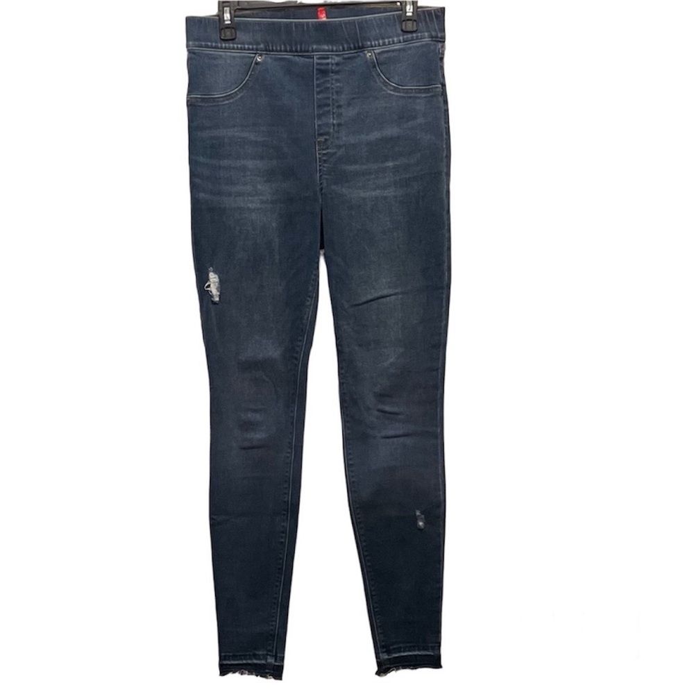 Spanx Distressed Stretch Ankle Skinny Jeans, Medium Wash Women’s Size Large